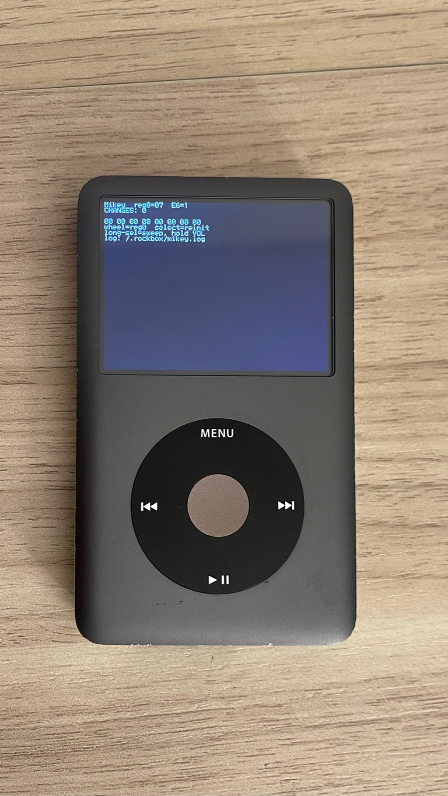 The Mikey reverse engineering debug screen showing live register values on the iPod Classic