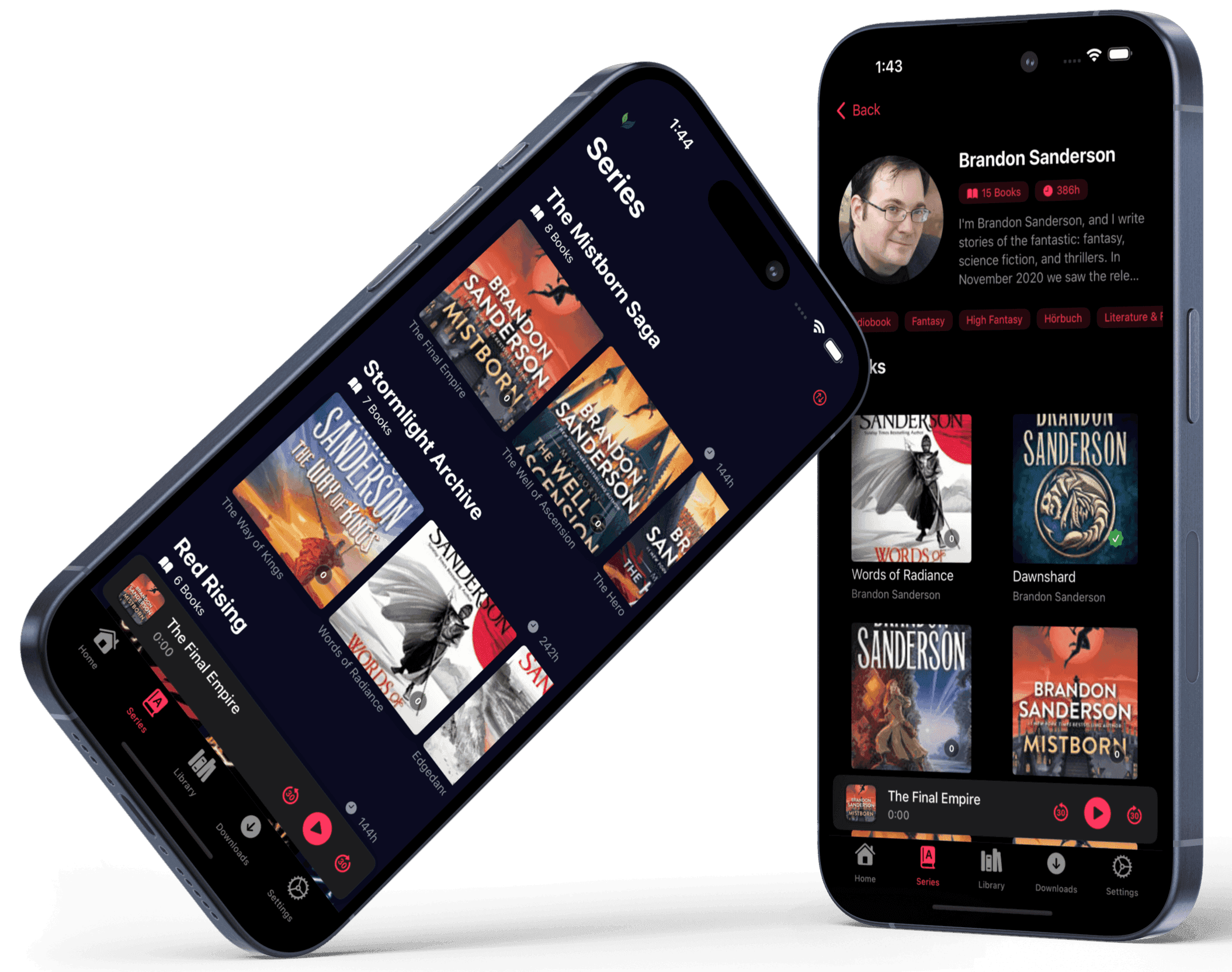 How the app organizes your books by author and series